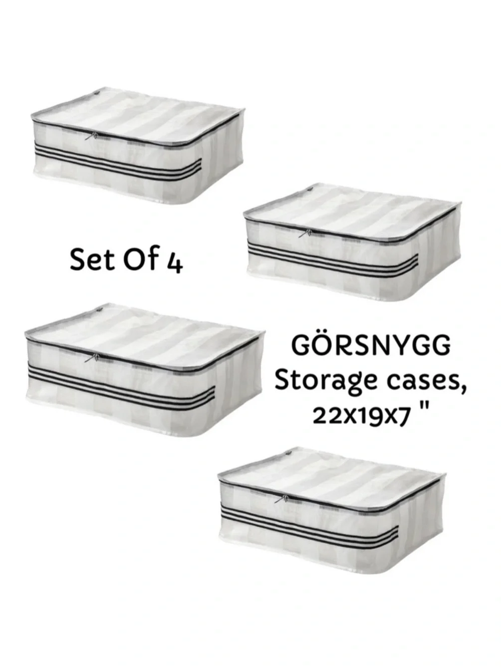 GÖRSNYGG Storage Cases Set of 4 - White with Black Stripes